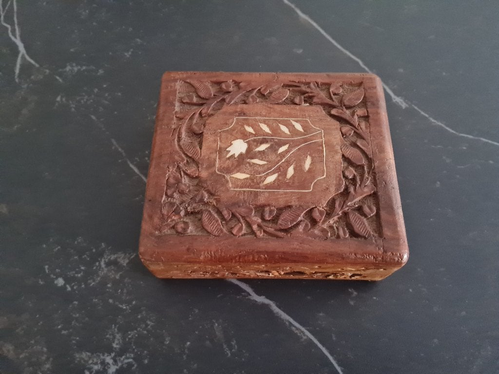 houten kistje/juwelenkist/ingelegd parelmoer/been uit india, Antiek en Kunst, Ophalen of Verzenden