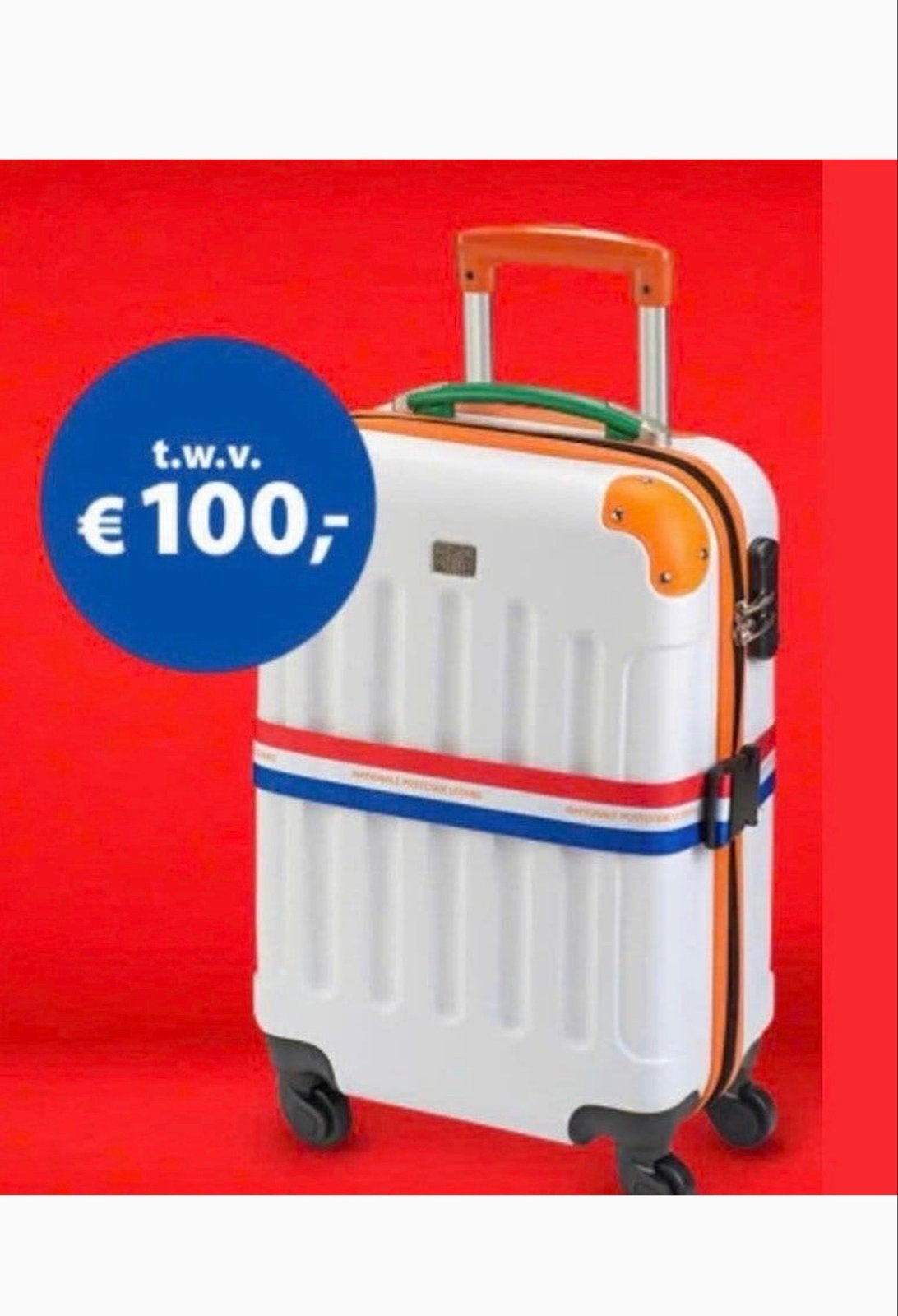 Nieuwe Koffer - Wit met Oranje/Blauw Postcodeloterij, Ophalen, 40 tot 60 cm, 20 tot 30 cm, Wit