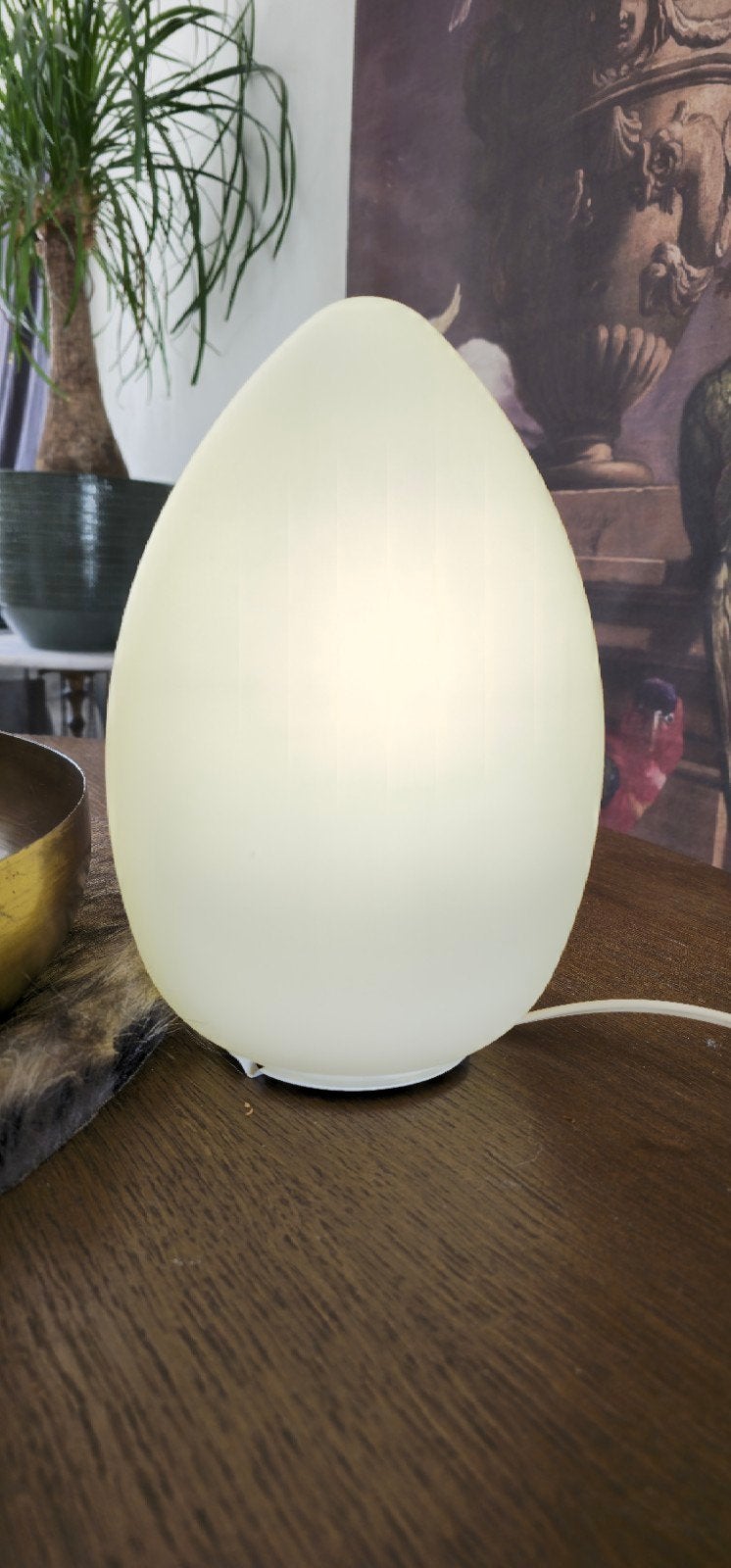 Vintage eivormige opaline tafellamp, jaren 70, Ophalen of Verzenden, Glas, Minder dan 50 cm