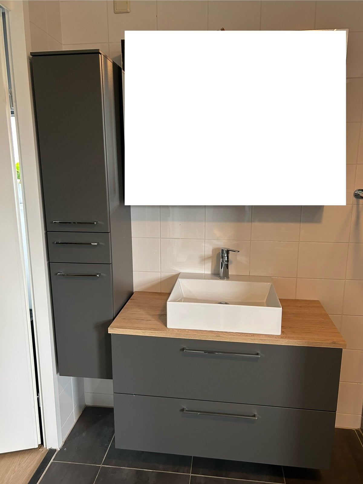 Wastafelmeubel met hoge kast, Ophalen, 100 tot 150 cm, Zo goed als nieuw, Minder dan 100 cm