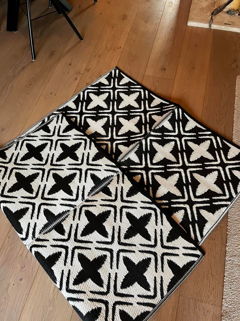 Buitenkleed / tenttapijt zwart/wit 120x185 cm, Ophalen of Verzenden, Zo goed als nieuw, Wit, Rechthoekig