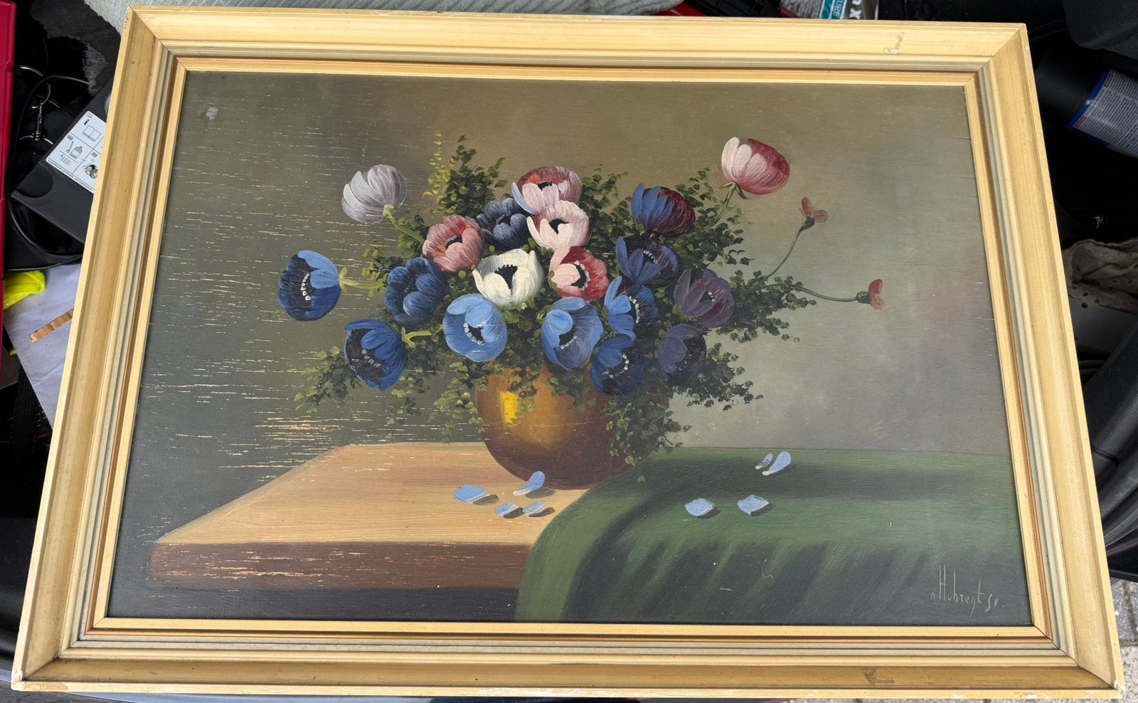 Prachtig Vintage Olieverf Bloemstilleven H. Hubregtse, Ophalen of Verzenden