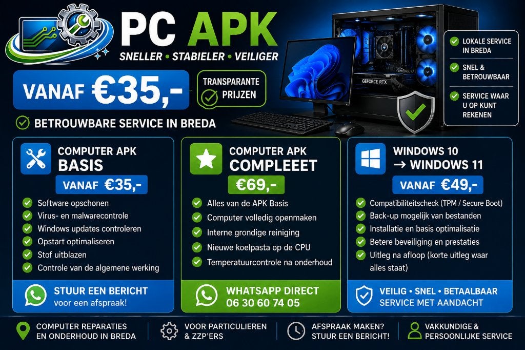 Computer reparatie & Computer APK – PC / Laptop – Breda, Diensten en Vakmensen, Garantie, Laptops