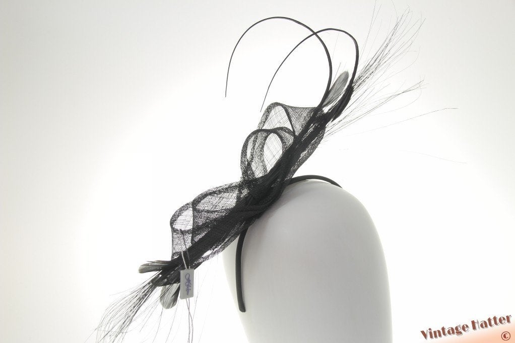 Fascinator Hawkins zwart sinamay sisal op diadeem nieuw, Hoed, Hawkins, Nieuw, One size fits all