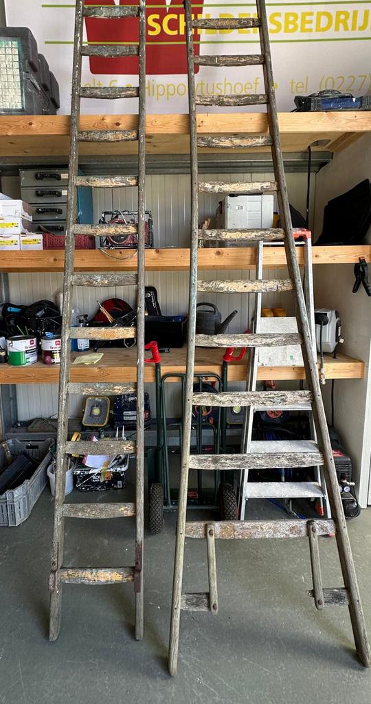 Oude houten schilder ladders, Doe-het-zelf en Verbouw, Ladders en Trappen, Ophalen, Gebruikt, 2 tot 4 meter