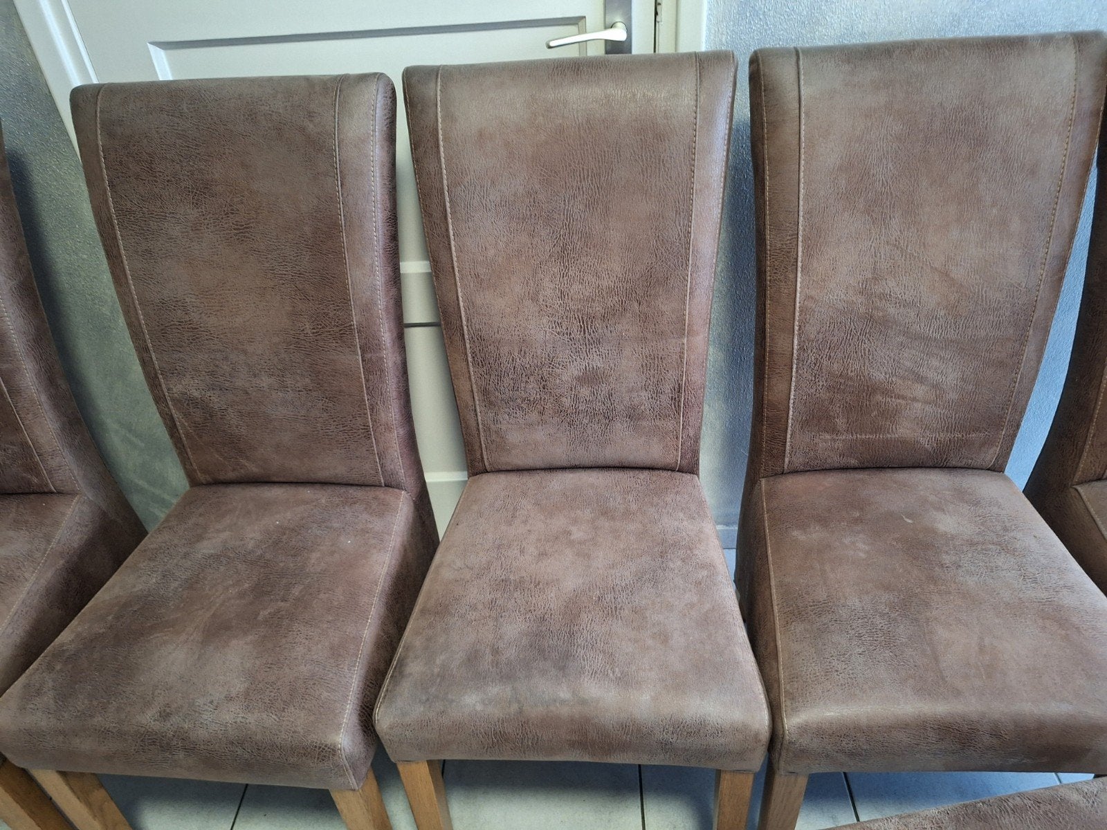 lederen eettafel stoelen, Ophalen, Bruin, Leer, Zo goed als nieuw