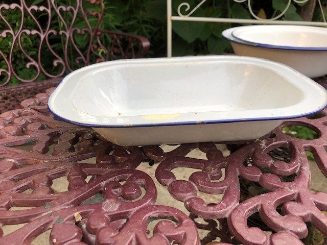 V) emaille witte rechthoekige schaal lang 30cm breed 21cm, Ophalen of Verzenden