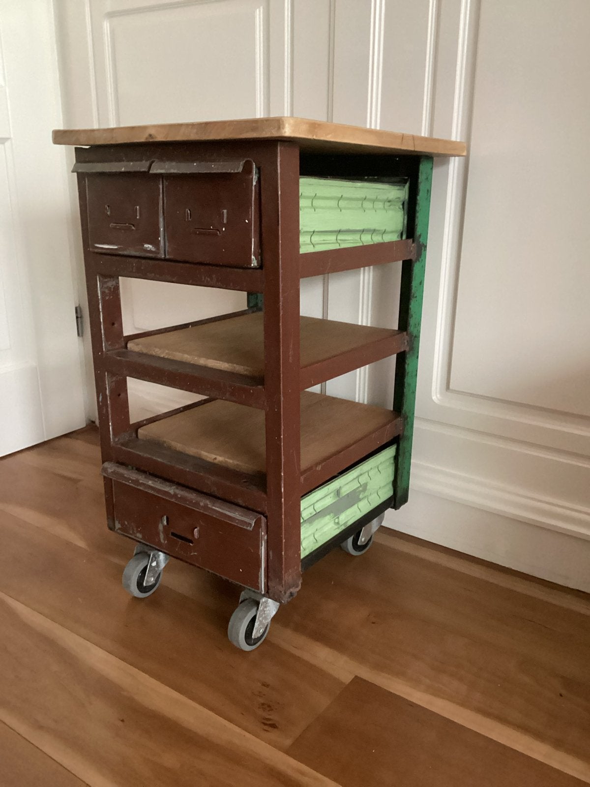 Vintage Roltrolley van Hout en Metaal, Ophalen