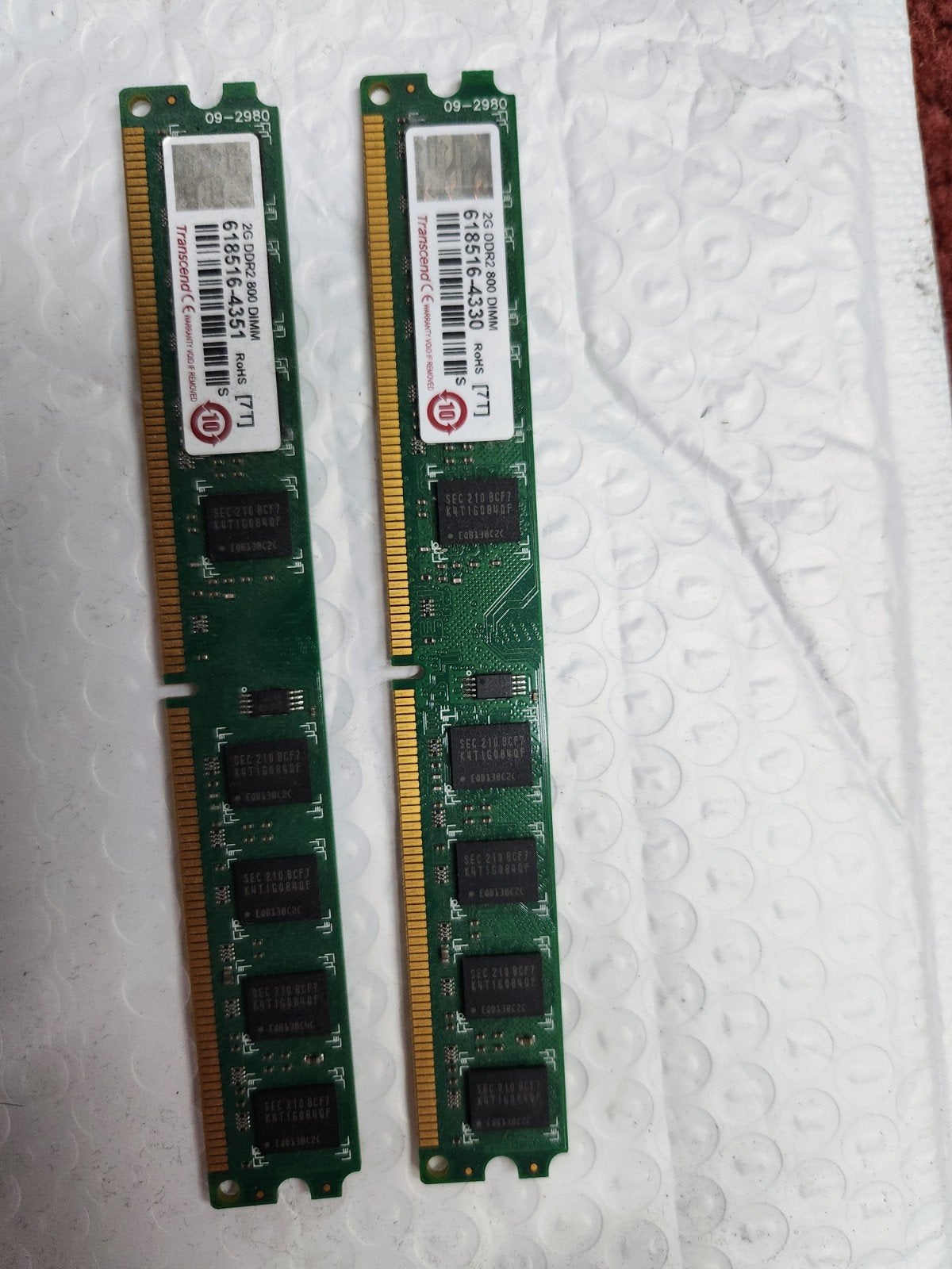 Transcend 2GB DDR2 800MHz RAM Geheugen (2 stuks), Computers en Software, Gebruikt, Ophalen of Verzenden, DDR2, Desktop