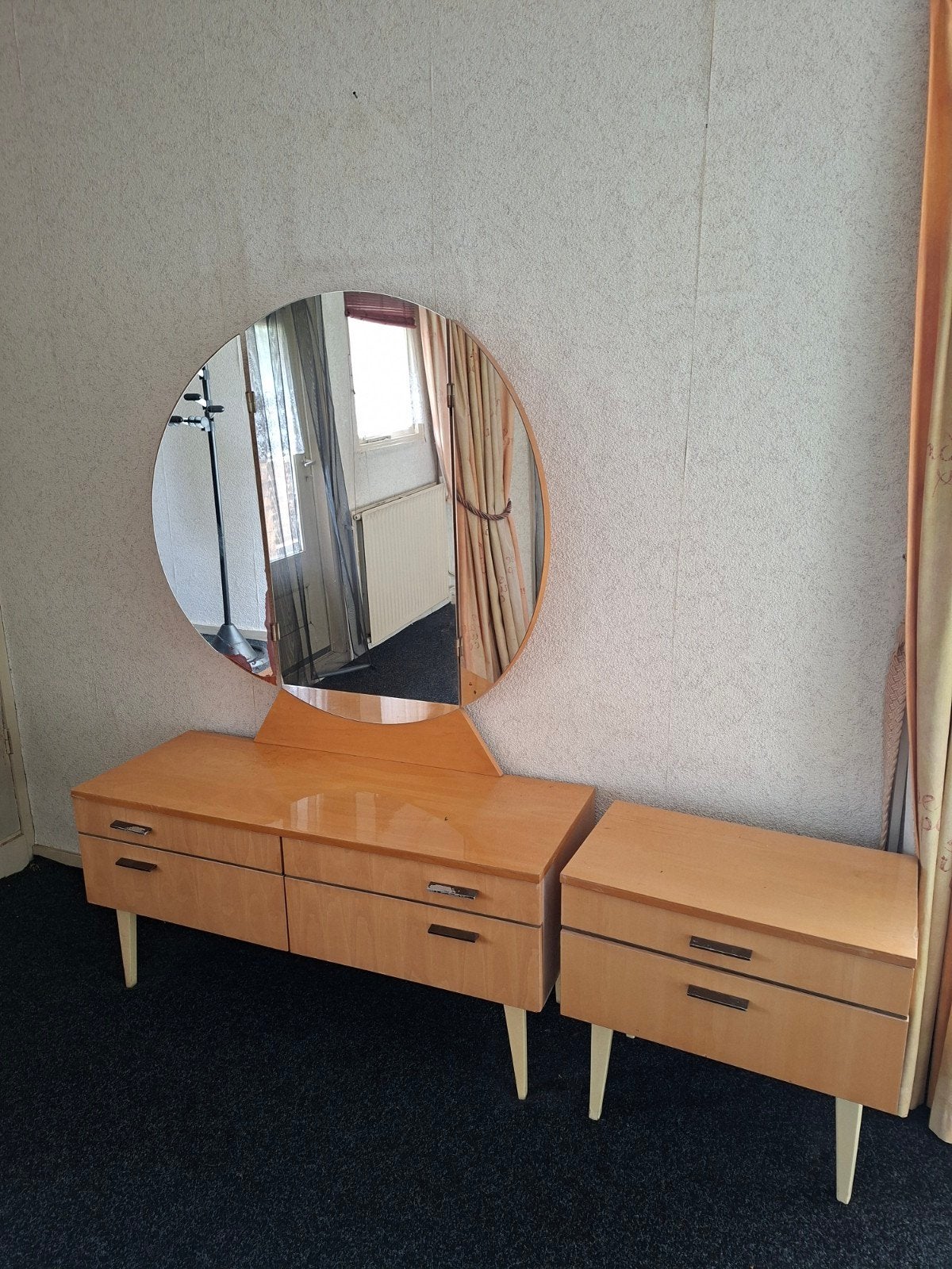 Vintage kaptafel met spiegel en nachtkastje, Gebruikt, 100 tot 150 cm, Vintage, Ophalen of Verzenden