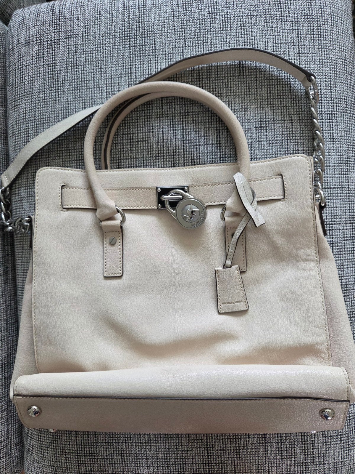Michael Kors beige leren Hamilton tas, Ophalen of Verzenden, Gebruikt, Beige, Handtas