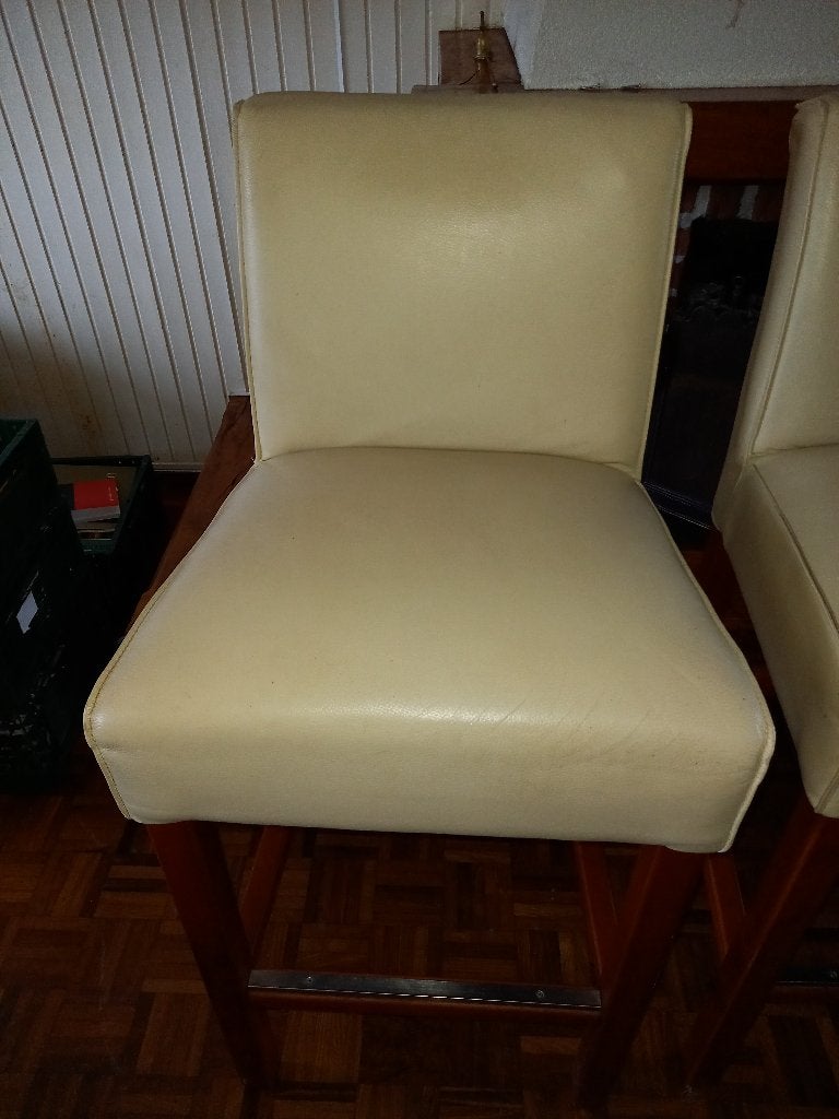 4 lederen beige barkrukken, Ophalen, Gebruikt, 60 tot 90 cm, Leer
