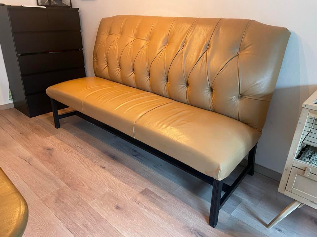 Lederen eetkamerbank - 205 cm breed, Huis en Inrichting, Banken | Sofa's en Chaises Longues, Ophalen, Gebruikt, Driepersoons, 200 tot 250 cm