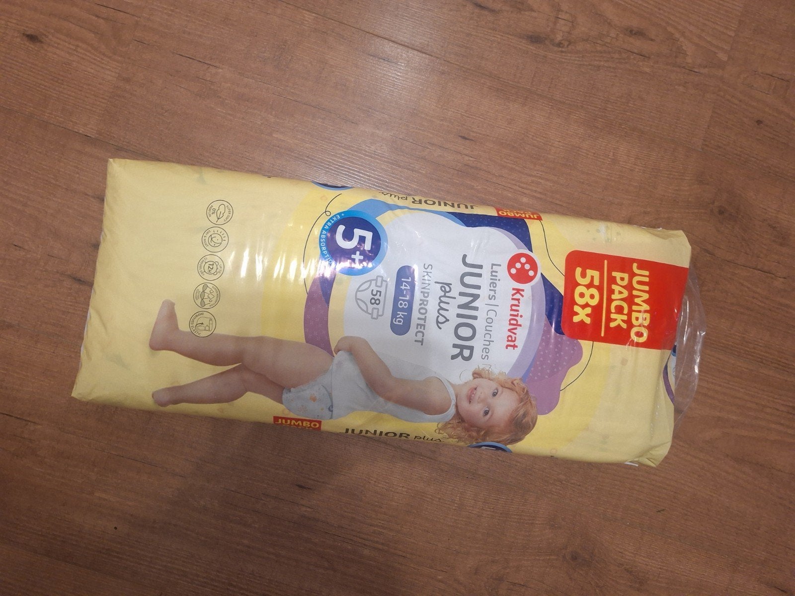 Nieuw pak Kruidvat Junior Plus luiers maat 5+ (58 stuks), Ophalen, Nieuw