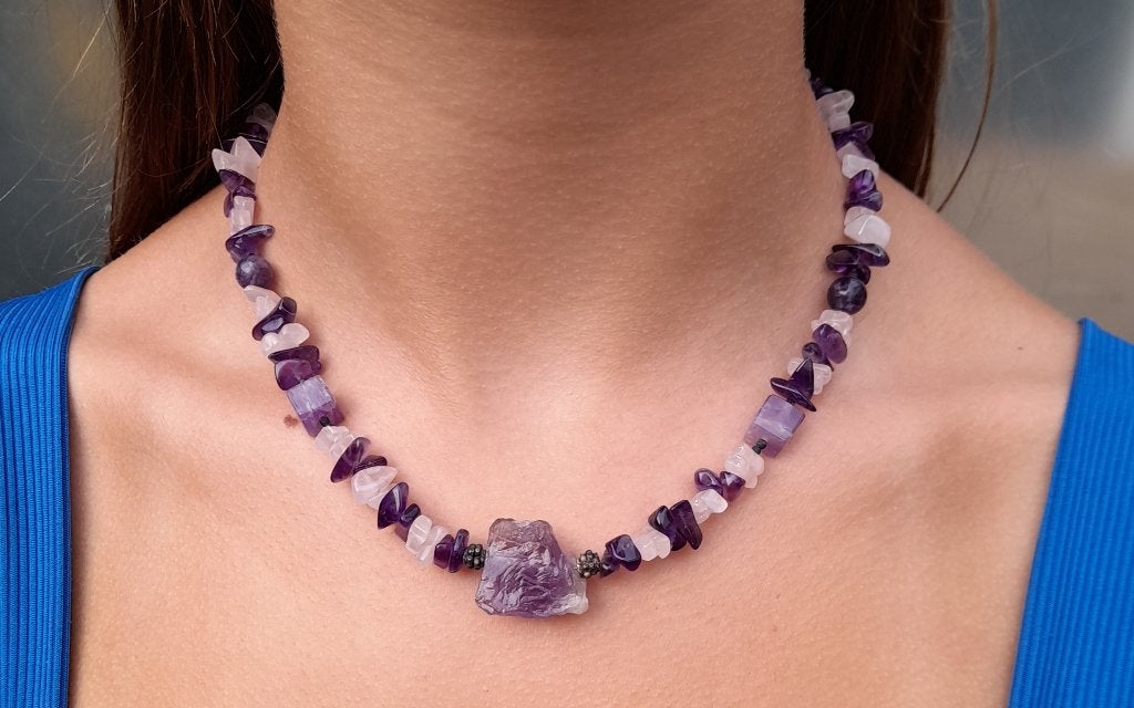 Schitterende Halsketting van Amethist (Amethyst), Sieraden, Tassen en Uiterlijk, Kettingen, Verzenden, Paars, Zo goed als nieuw