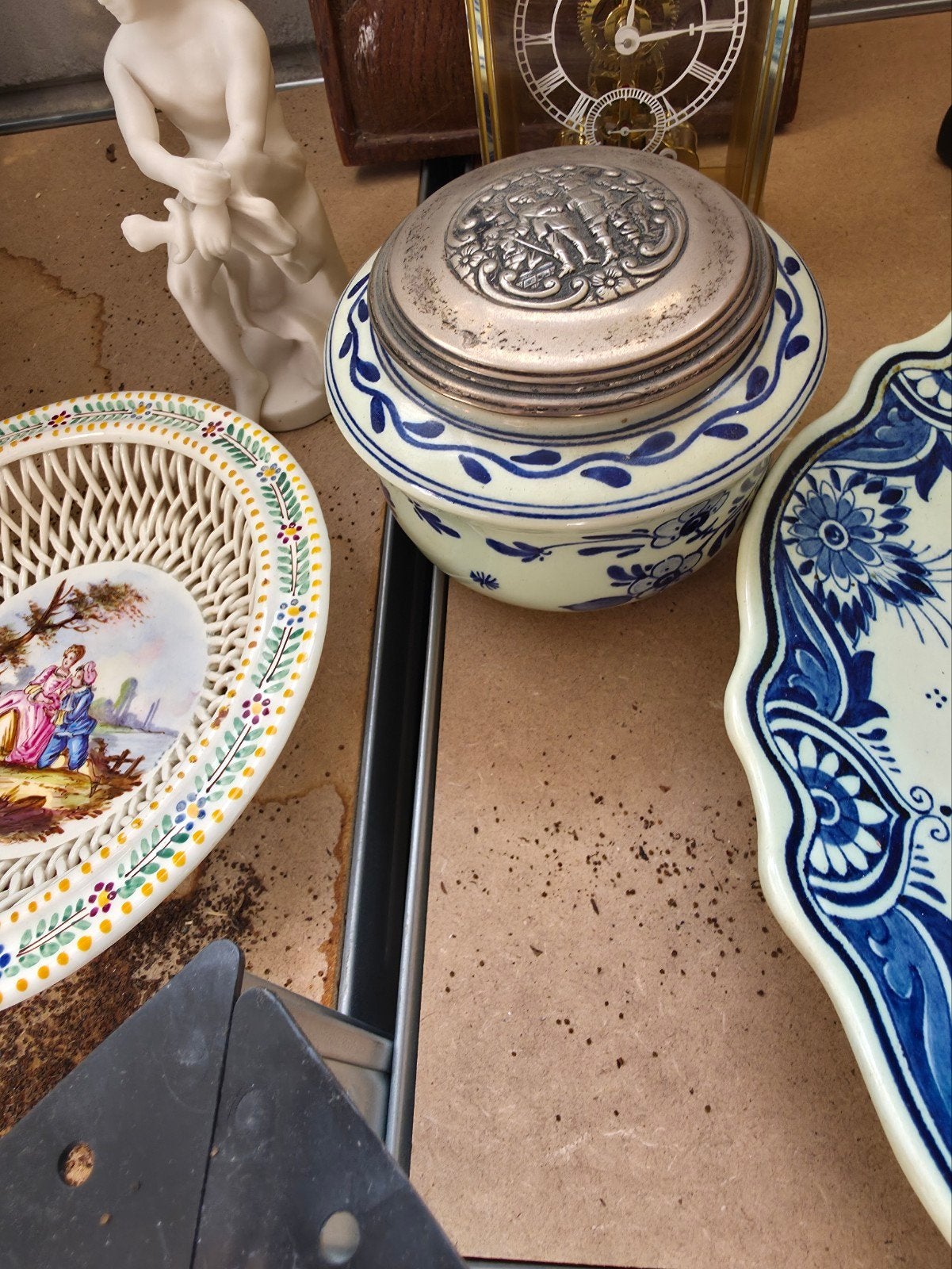Antieke Delfts Blauwe Pot met Zilveren Deksel, Ophalen of Verzenden