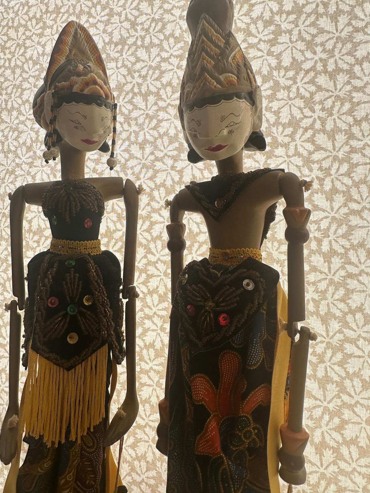 authentieke Indonesische Wayang Golek poppen – set van 2, Indonesië, Meerkleurig, Geschilderd, Ophalen