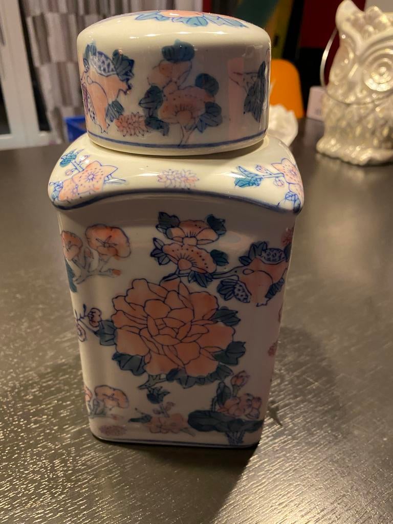 Vintage Chinees theebusje met bloemmotief, Ophalen of Verzenden