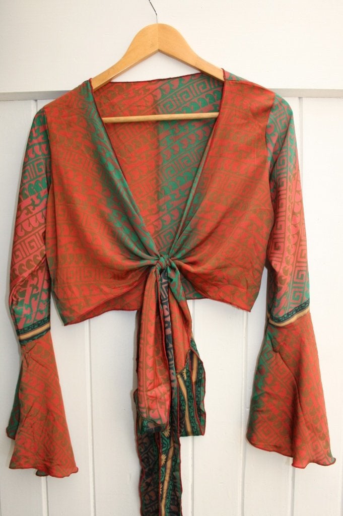 NIEUWE! Superleuke rood/oranje/groene zijden bolero One Size, Ophalen of Verzenden, Nieuw, Oranje