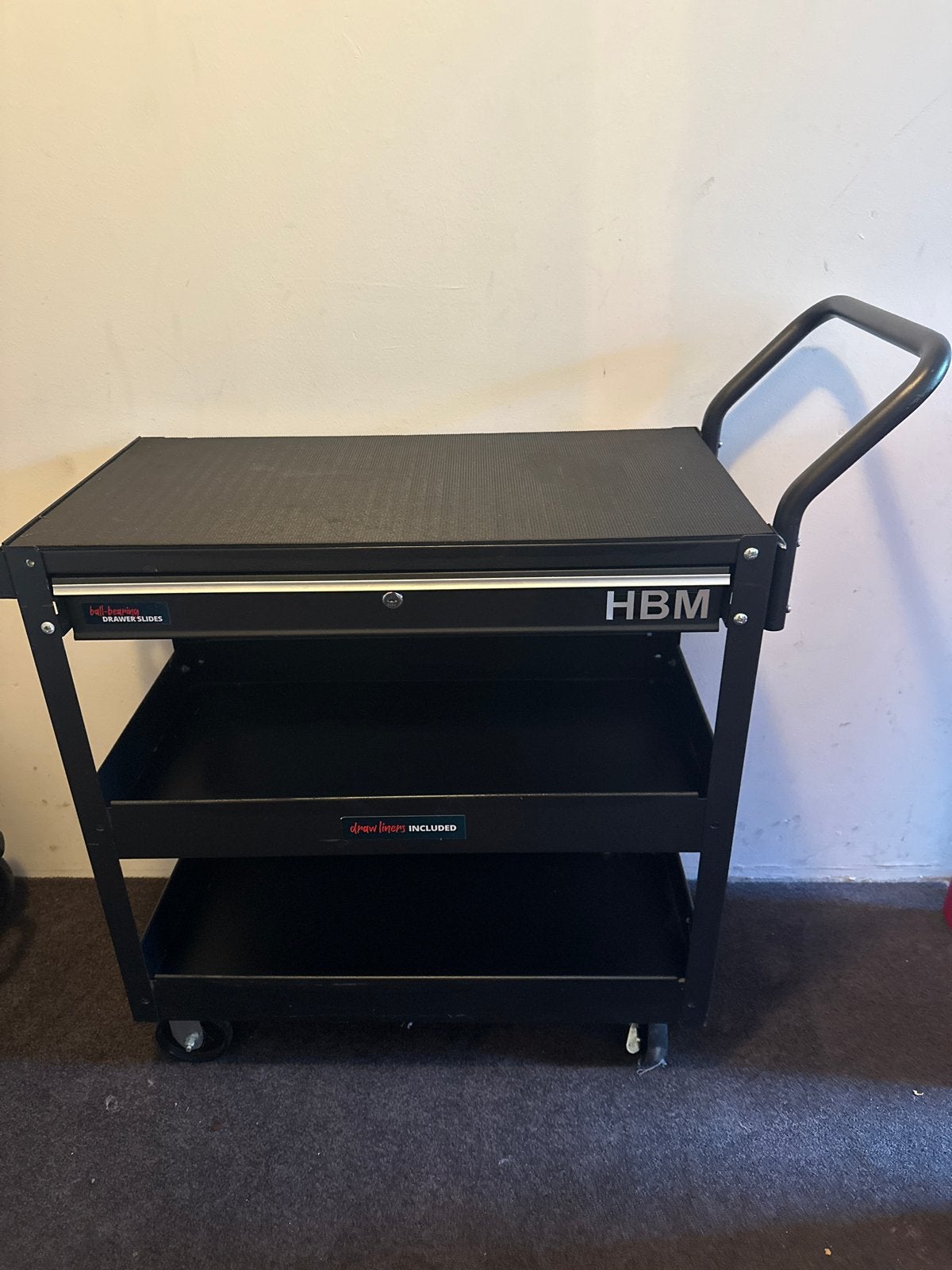 3x HBM Gereedschapswagen met lade en twee planken, Ophalen, Gebruikt, Transportkar, ?