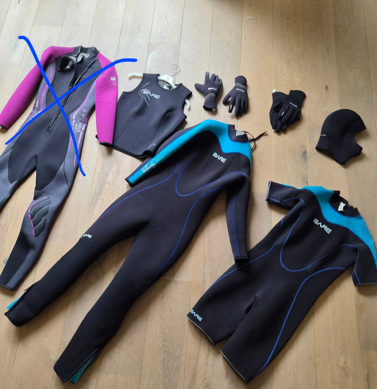 Bare duikpak, Bare shorty, ondervestje, cap en handschoenen, Watersport en Boten, Duiken, Ophalen, Duikpak