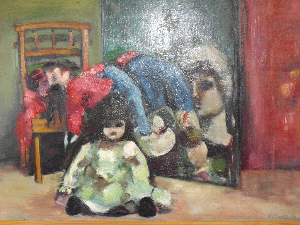 Stilleven OLIEVERF Klassiek 38x51 cm Poppen Schilderij Toom, Antiek en Kunst, Kunst | Schilderijen | Klassiek, Paneel, Verzenden
