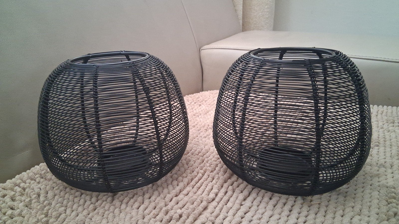 2x Draadstaal Windlicht Zwart, Windlicht, Zwart, Ophalen of Verzenden, Zo goed als nieuw