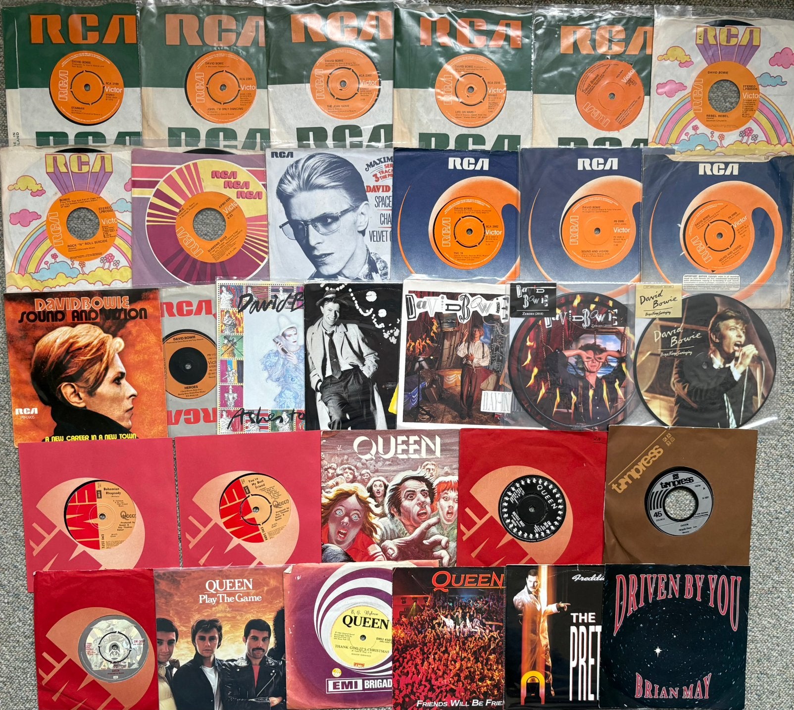 David Bowie / Queen 7" single Verzameling 30 stuks, Gebruikt, 7 inch, Single, Ophalen of Verzenden