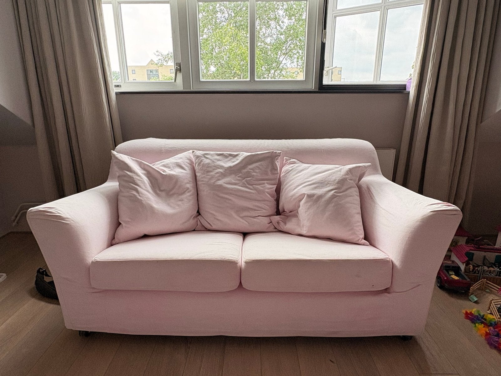 IKEA Bankje - Roze geverfde stof - 178x63x80 cm, Ophalen, Gebruikt, Minder dan 75 cm, 150 tot 200 cm