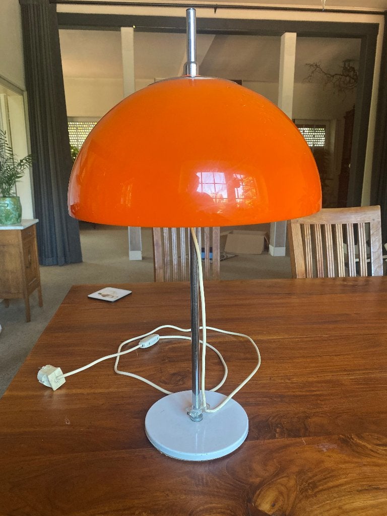 Gepo Amsterdam tafellamp met oranje paddestoel GEPO 160, Kunststof, Gebruikt, 60 cm, Met kap