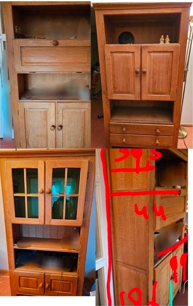 BIEDEN Enkhuizen:Set van 3 solide vintage eiken kasten, Huis en Inrichting, Kasten | Wandmeubels, Gebruikt, 200 cm of meer, Minder dan 150 cm