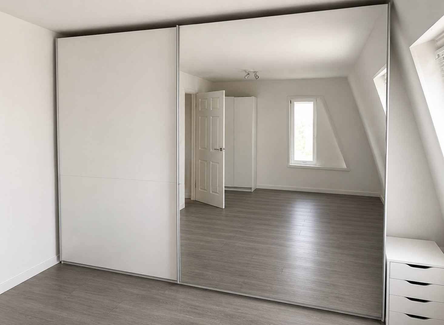 Witte kledingkast met spiegel en schuifdeuren, Huis en Inrichting, Kasten | Kledingkasten, Ophalen, Met plank(en), Gebruikt, 200 cm of meer