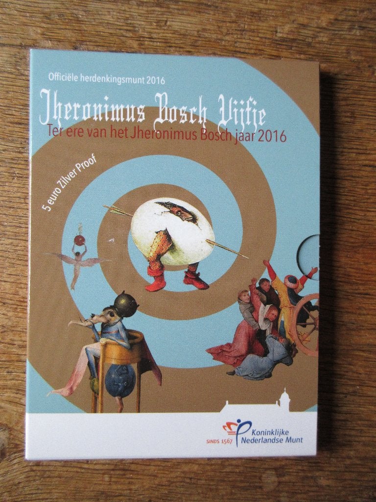 JHERONIMUS BOSCH Vijfje 2016, zilver, proof, luxe verpakking, Koningin Beatrix, Zilver, Euro's, Ophalen of Verzenden