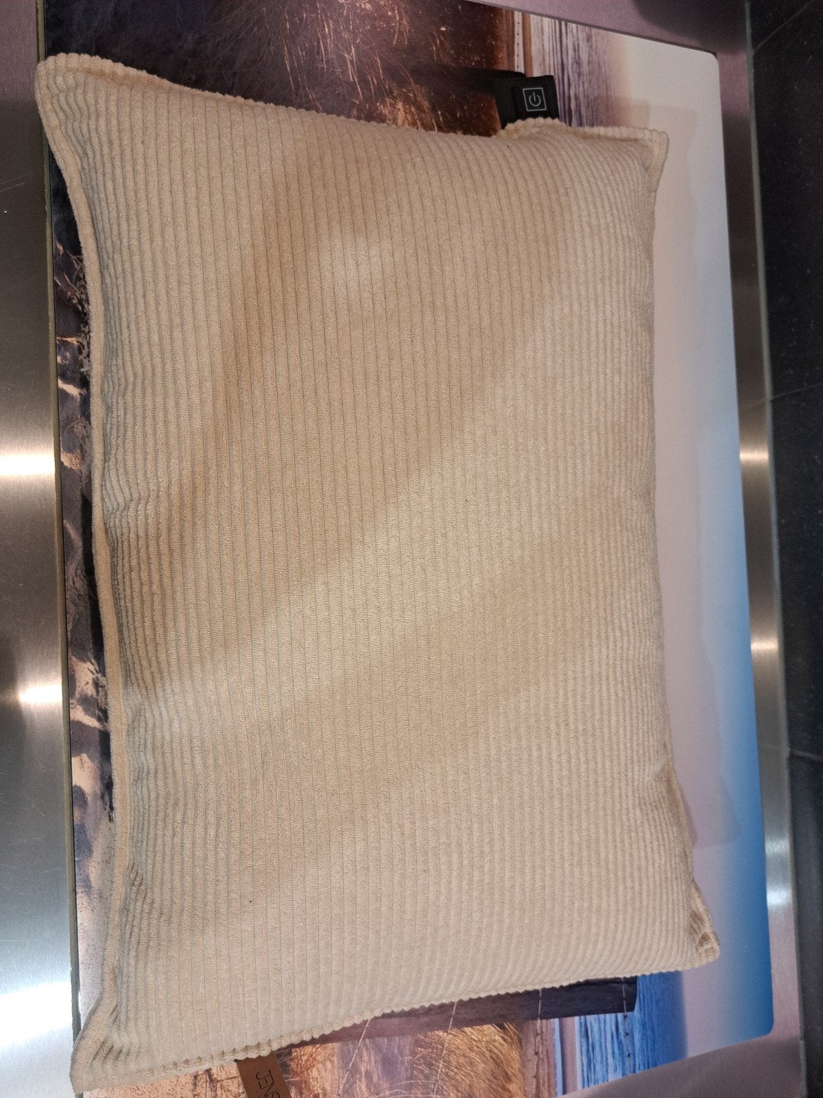 JENS Living Warmtekussen - Beige ribstof, Huis en Inrichting, Woonaccessoires | Kussens, Ophalen, Beige, Met ritssluiting, Zo goed als nieuw