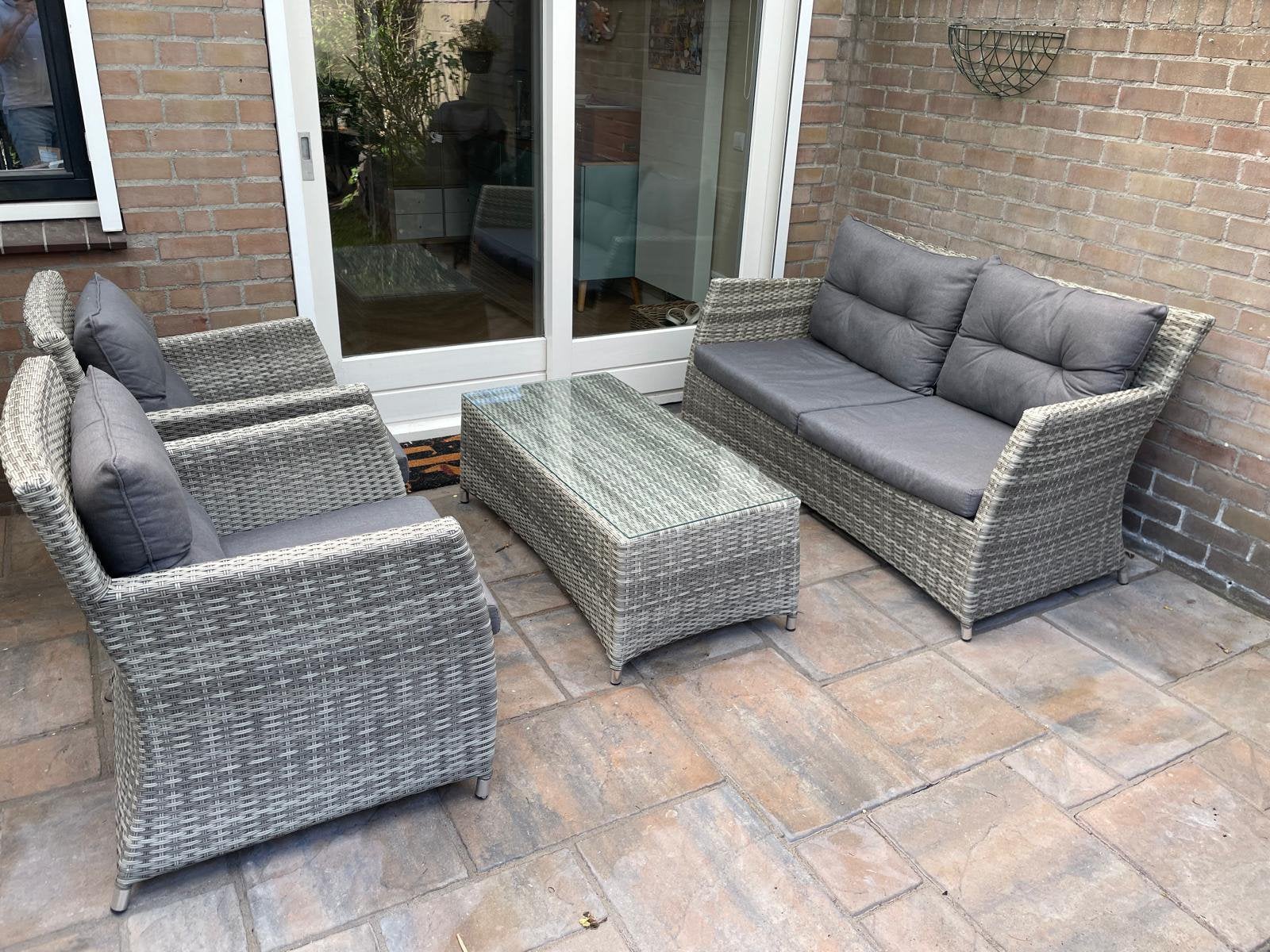 Mooie loungeset, Tuin en Terras, Ophalen, 4 zitplaatsen, Kunststof, Gebruikt