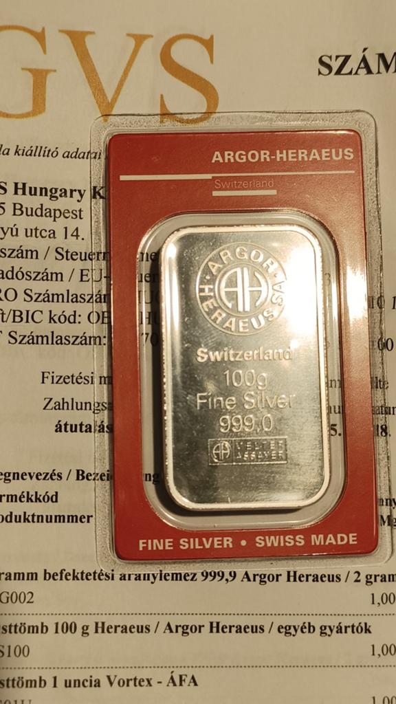 Argor Heraeus Zilver baar 999 Fijnzilver100 gr meet factuu, Postzegels en Munten, Edelmetalen en Baren, Ophalen of Verzenden, Zilver