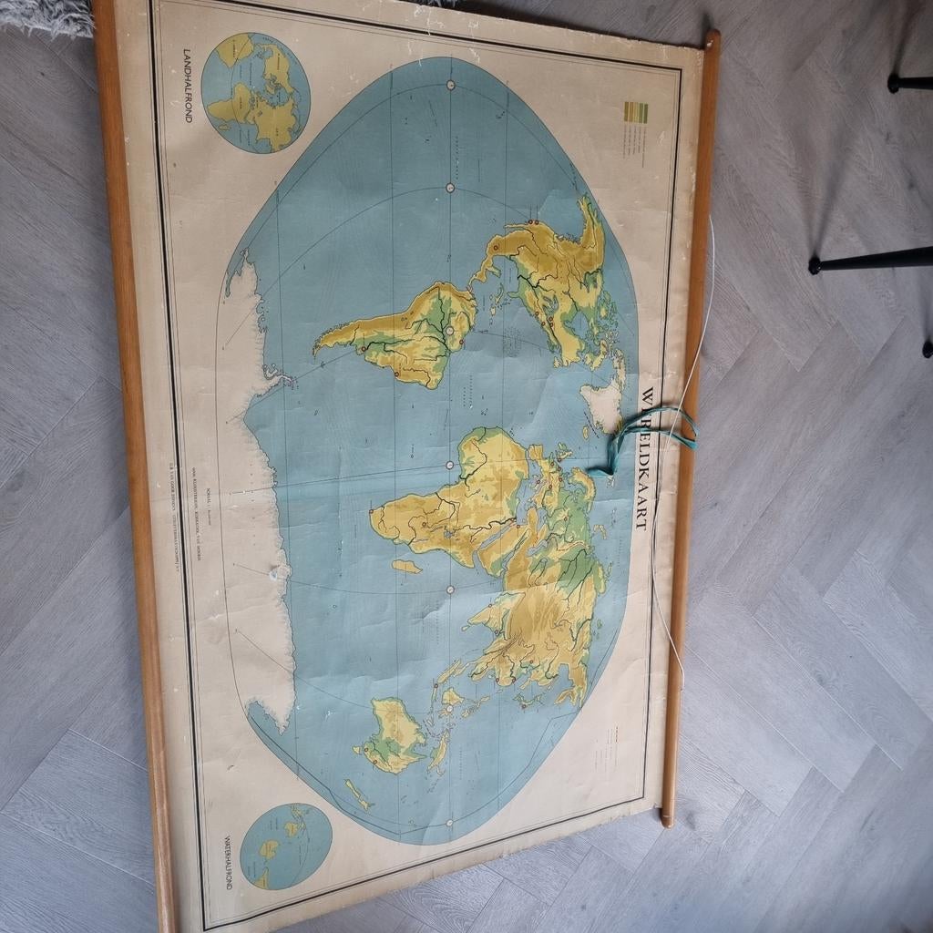 Vintage Wereldkaart - Oude Schoolkaart, Ophalen of Verzenden