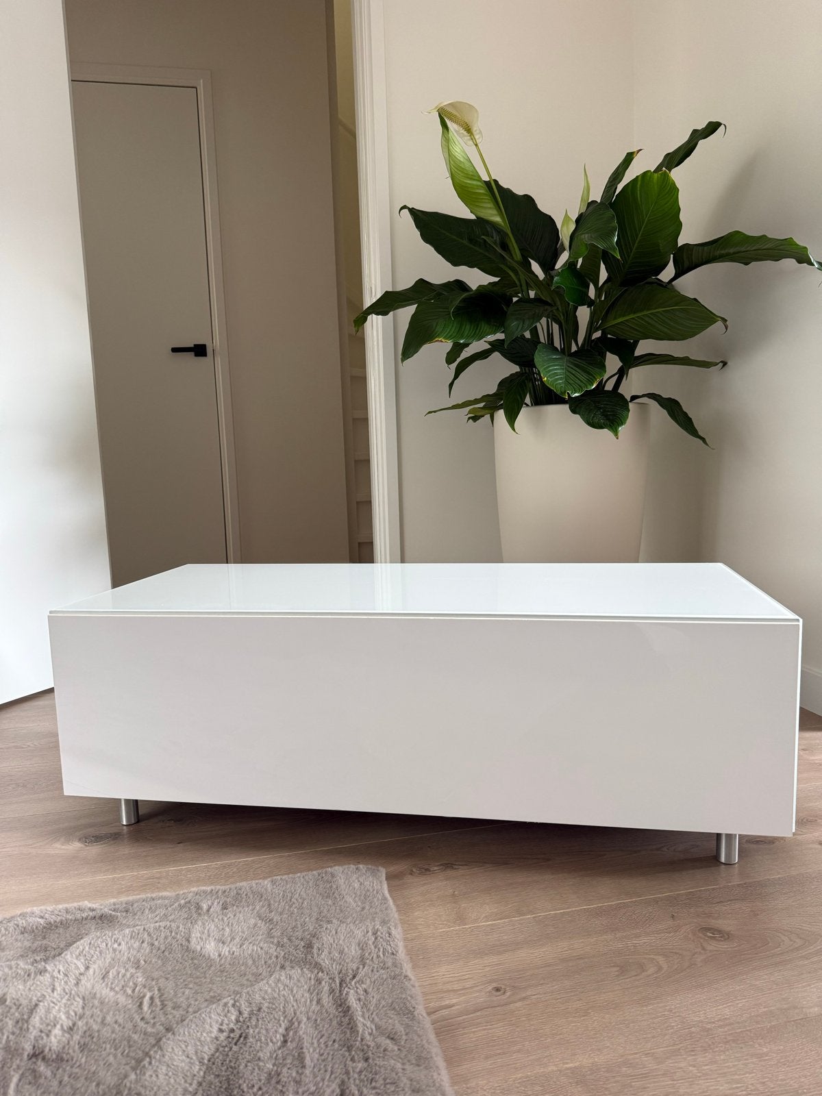 Stijlvol Just by Spectral JRL1100T TV meubel hoogglans wit, Ophalen, Gebruikt, 100 tot 150 cm, Glas