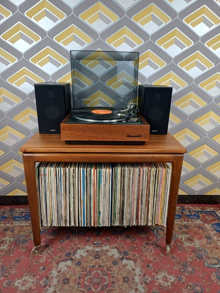 Audiomeubel platenkast platenspelerkast retro vintage hout, Ophalen, Gebruikt, Midcentury-modern, 50 tot 100 cm