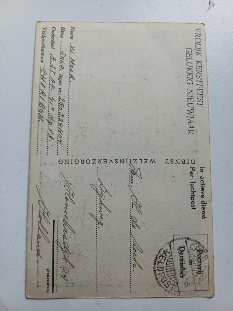 Zeldzame Veldpost Briefkaart - Vrolijk Kerstfeest 1944, Ophalen of Verzenden, 1940 tot 1960, Gelopen, Zuid-Holland