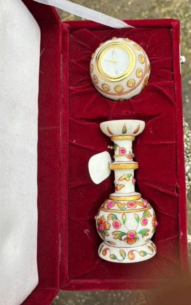 Set van een decoratieve marmeren vaas en klok, Ophalen of Verzenden, Gebruikt, Staande klok