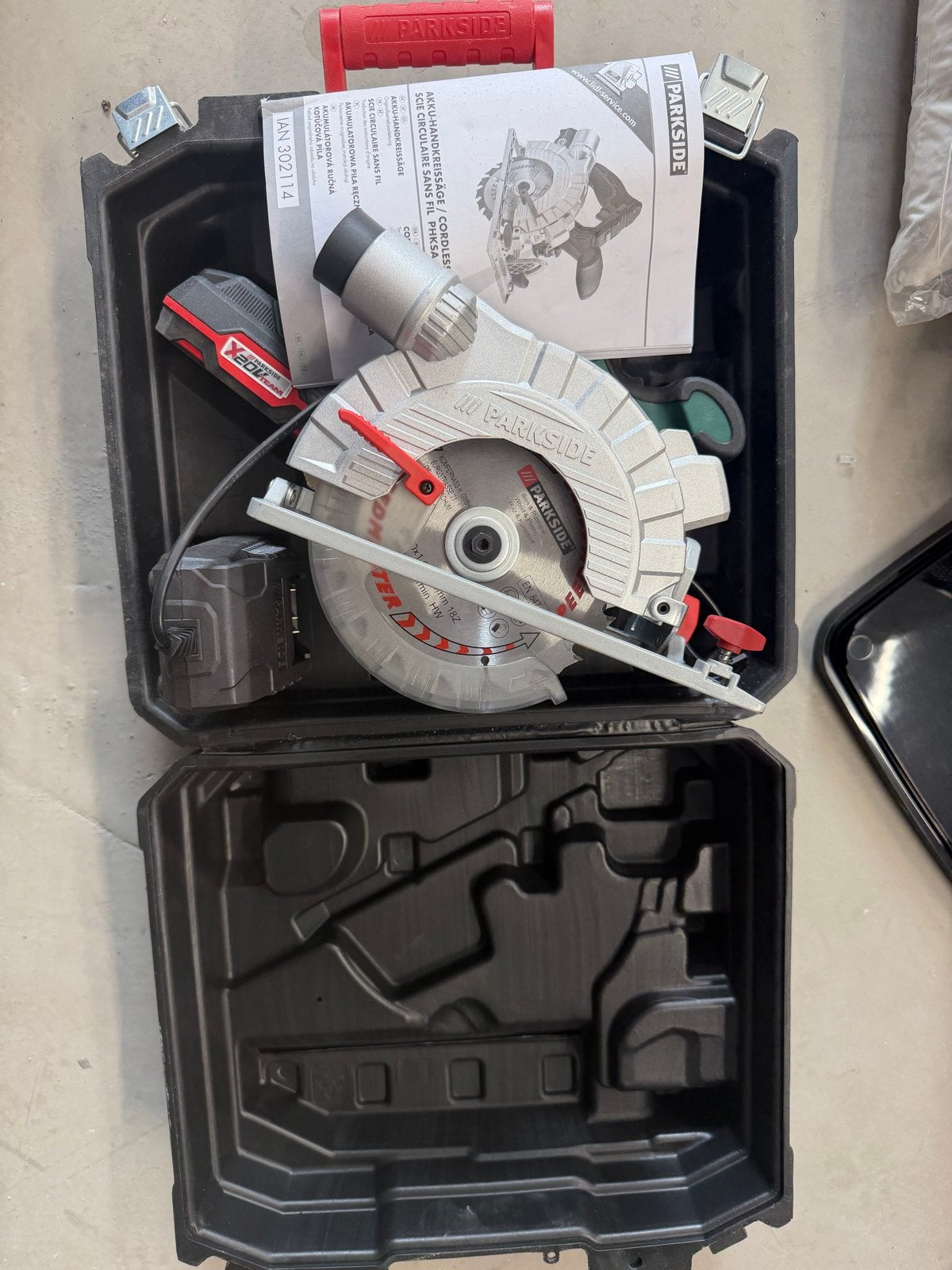 Parkside Accu Cirkelzaag PHKSA 20-Li A2 met Accu en Lader, Ophalen, Cirkelzaag, Nieuw, 600 tot 1200 watt