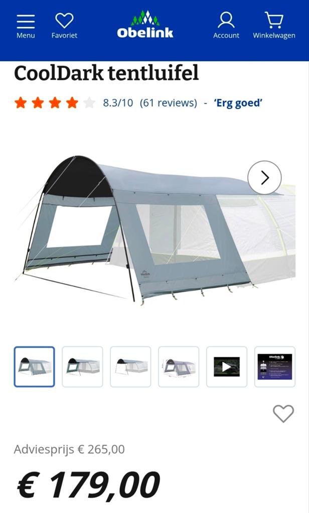 Obelink Cooldark luifel - Zo goed als nieuw!, Caravans en Kamperen, Verzenden