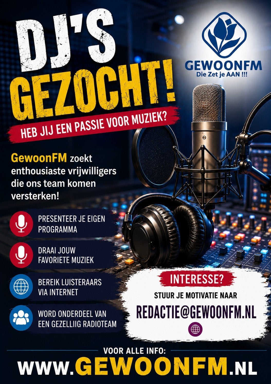 DJ's gezocht voor GewoonFM, Dj