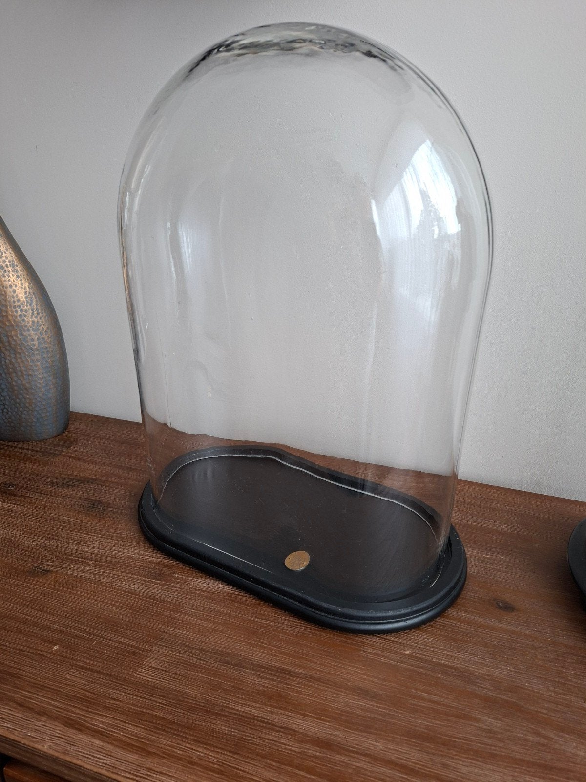 Ovale glazen stolp met zwarte houten voet, Zwart, Ophalen of Verzenden, Zo goed als nieuw, Modern