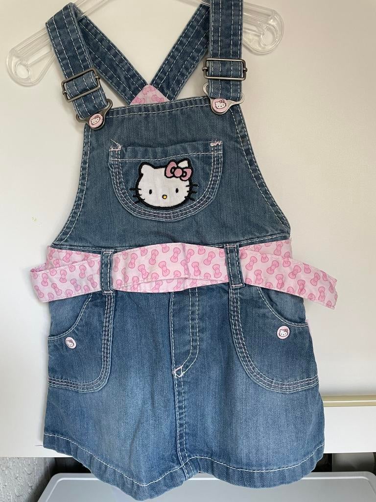 spijkerstof hello kitty tuin jurkje  mt 74, Ophalen of Verzenden, Zo goed als nieuw, Meisje, Jurkje of Rokje