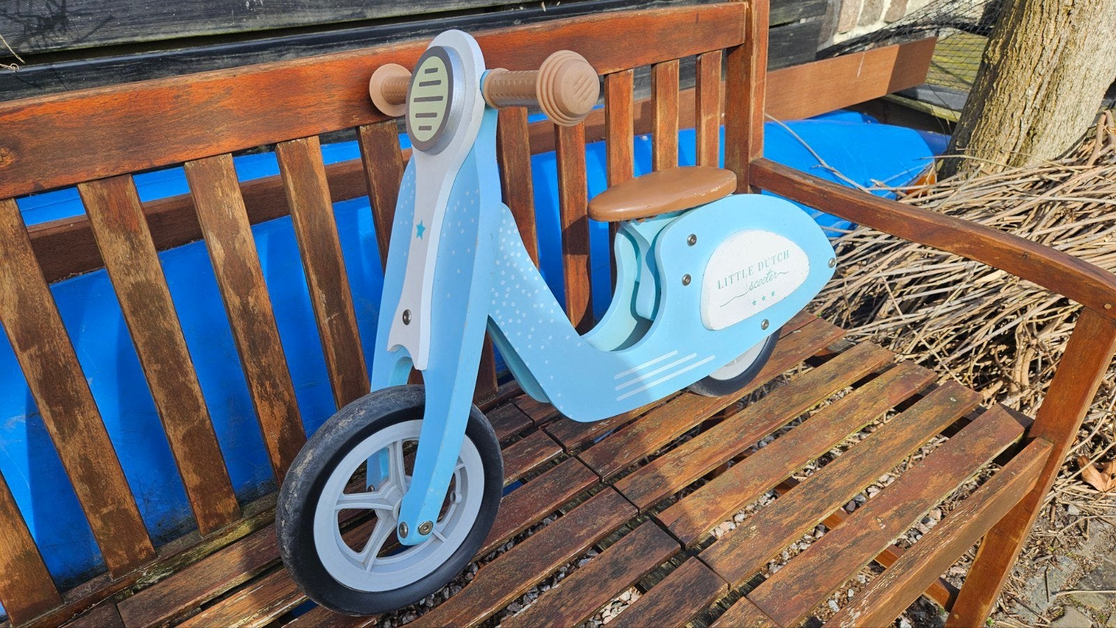 Little Dutch Houten Loopscooter Blauw, Kinderen en Baby's, Ophalen, Gebruikt, Loopfiets