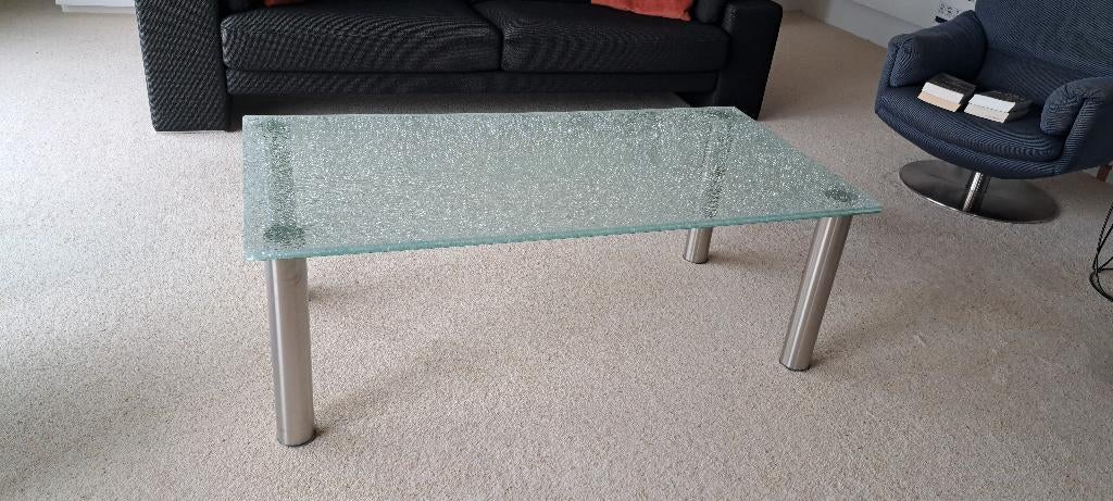 salontafel en TV-tafel, Ophalen, 100 tot 150 cm, Zo goed als nieuw, Glas