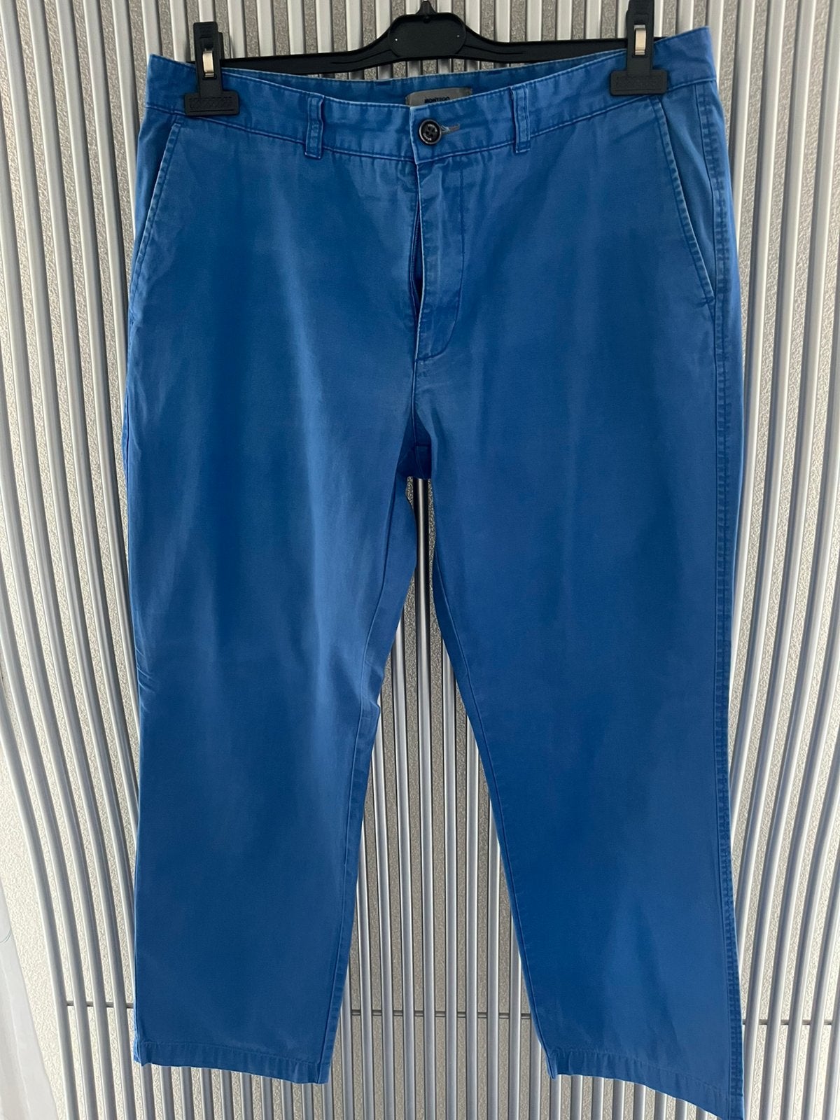 Blauwe katoenen Heren broek, Kleding | Heren, Ophalen of Verzenden, Zo goed als nieuw, Maat 52/54 (L), Blauw
