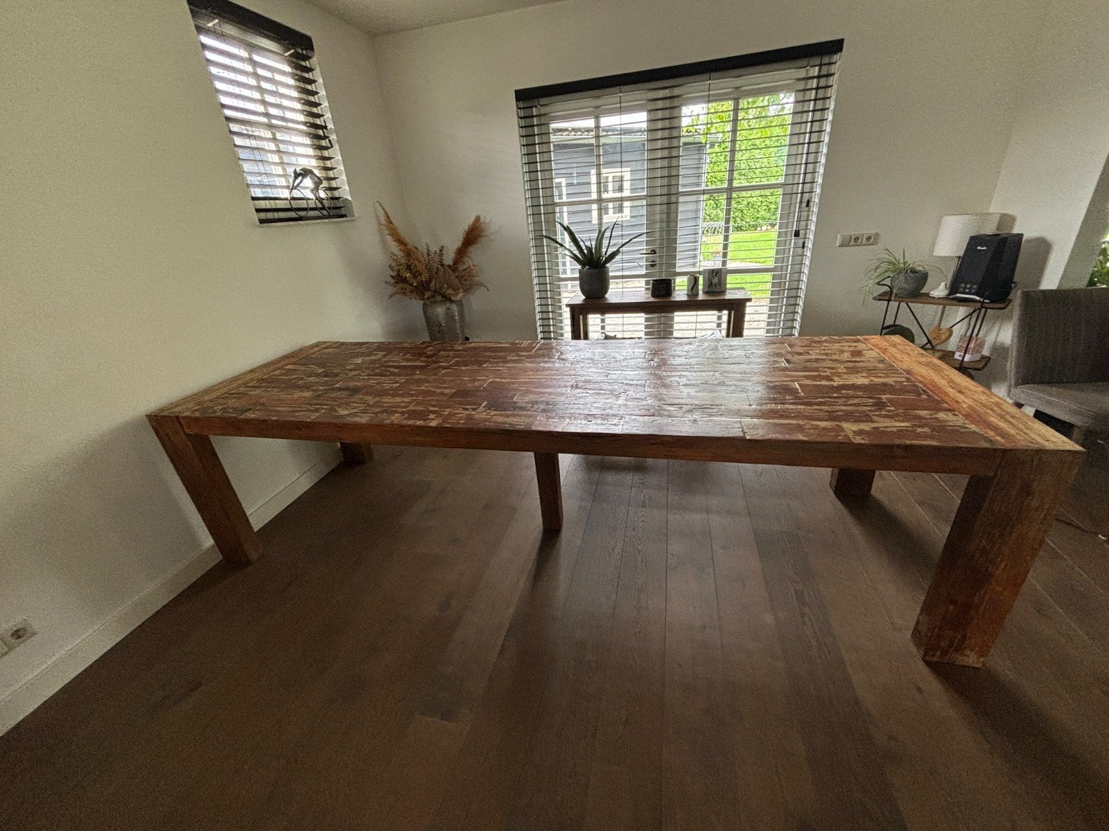 Robuuste houten eettafel, Landelijk, Industrieel, Robuust, Gebruikt, 100 tot 150 cm, 200 cm of meer
